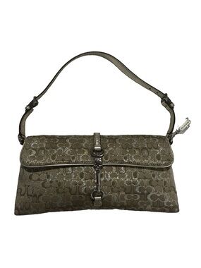 💚COACH Y2K Hampton Gold Signature Canvas/Leather🩷silver hardware 
Handbag -8946